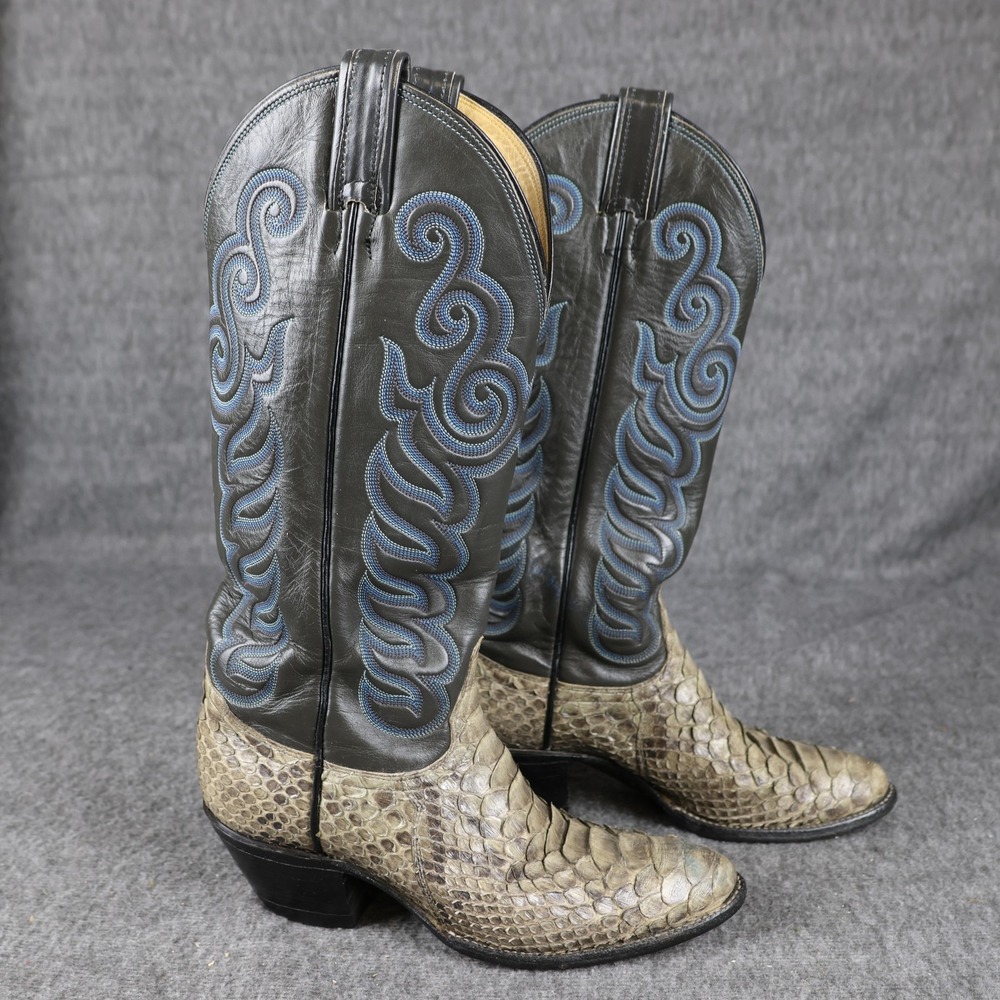 Tony Lama Western Boots Womens Size 5.5B Black Snakeskin Leather Pull On